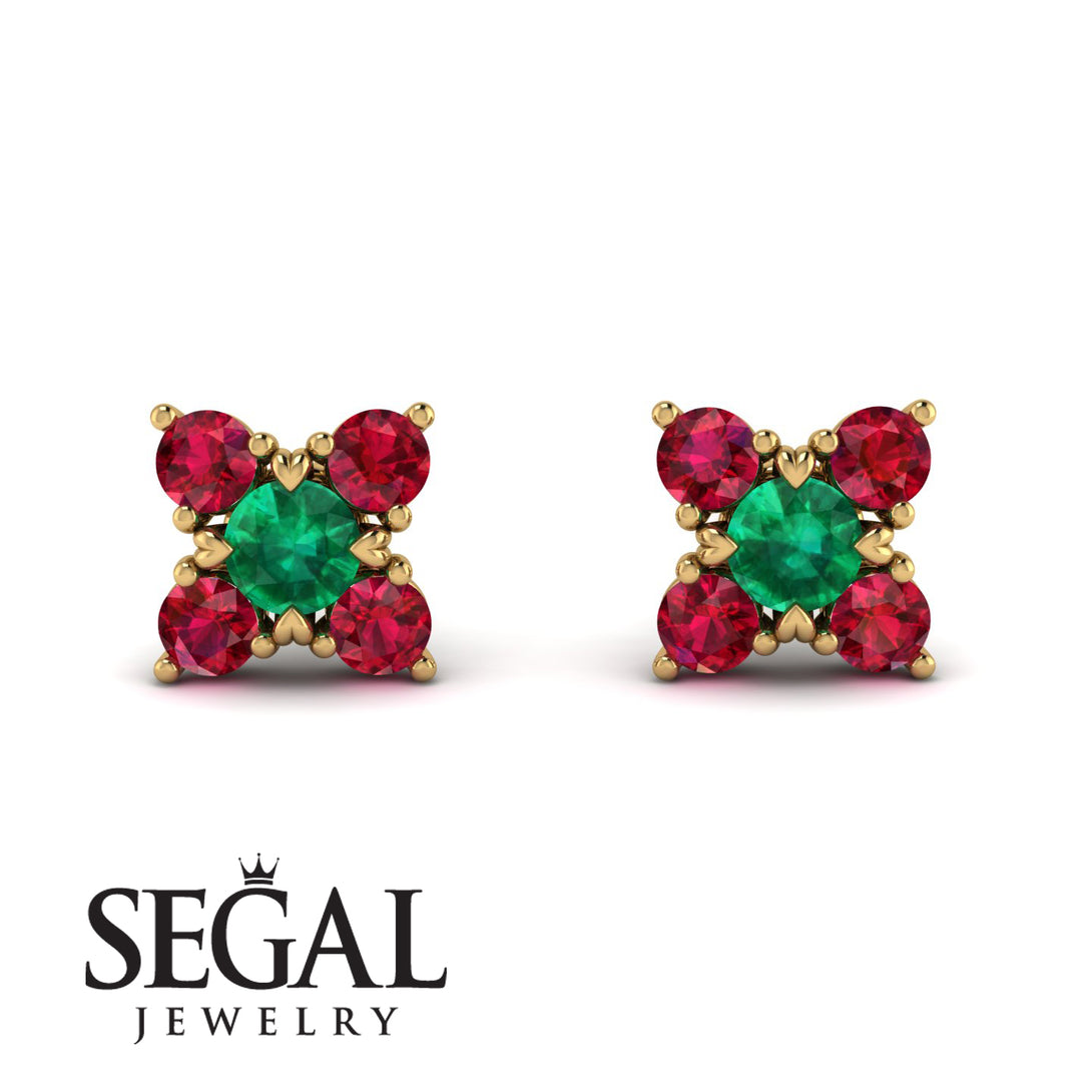 Geometrical 5 Emeralds Stud Earrings - Noa No. 49
