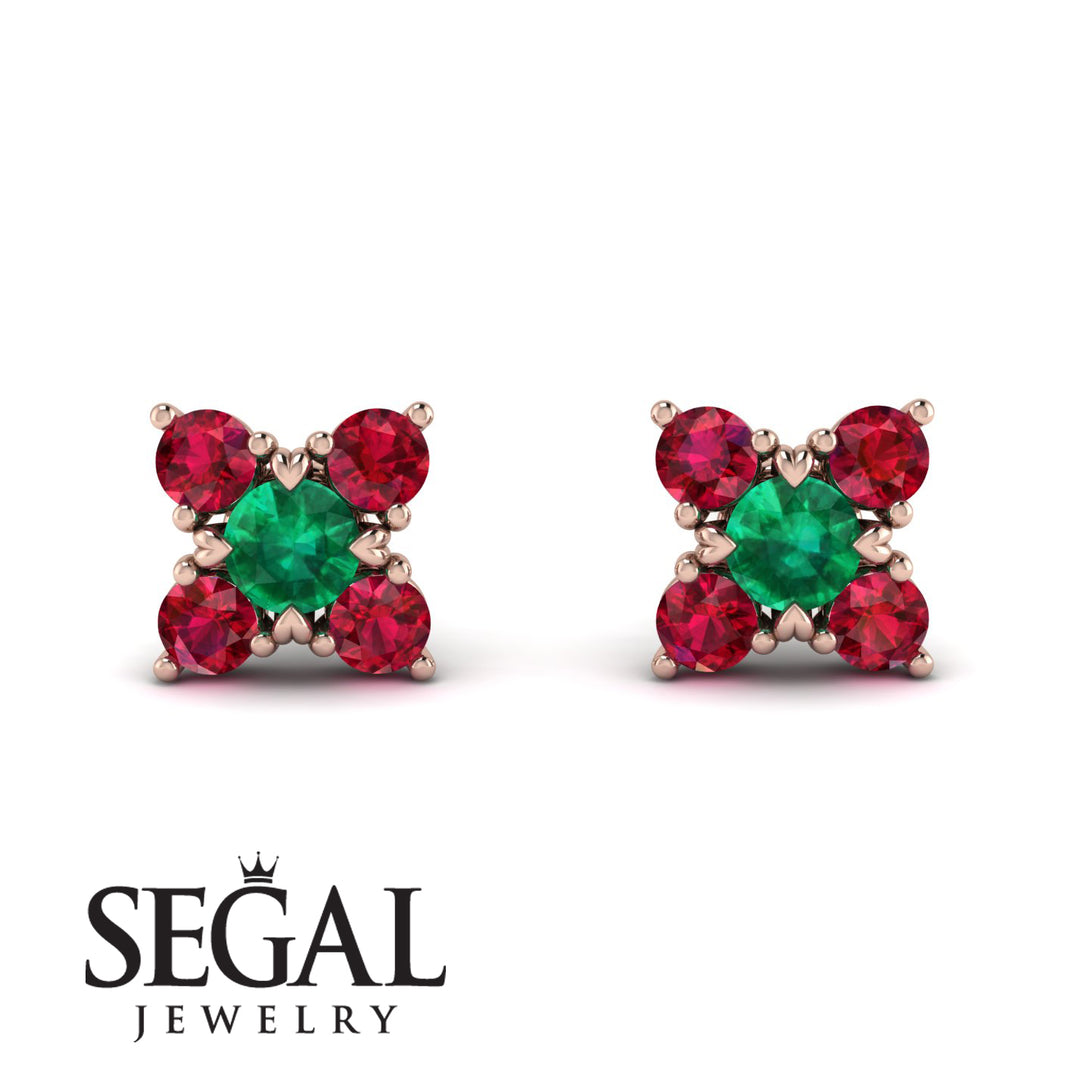 Geometrical 5 Emeralds Stud Earrings - Noa No. 50