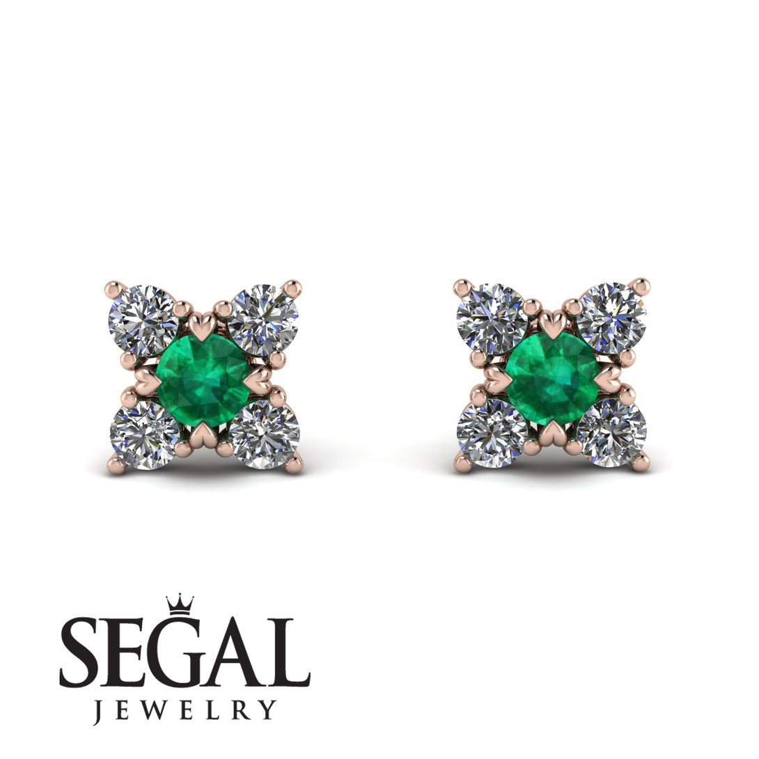 Geometrical 5 Emeralds Stud Earrings - Noa No. 5