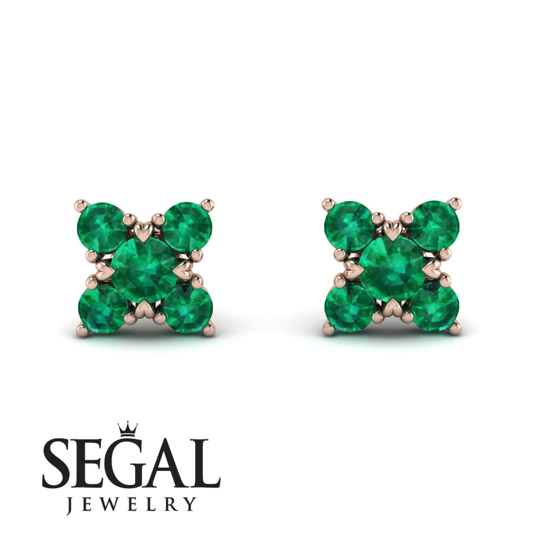 Geometrical 5 Emeralds Stud Earrings - Noa No. 20