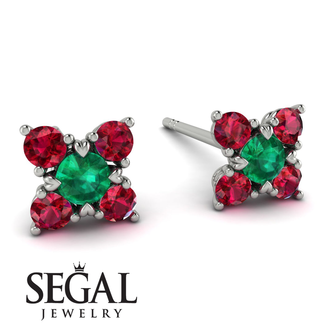 Geometrical 5 Emeralds Stud Earrings - Noa No. 51