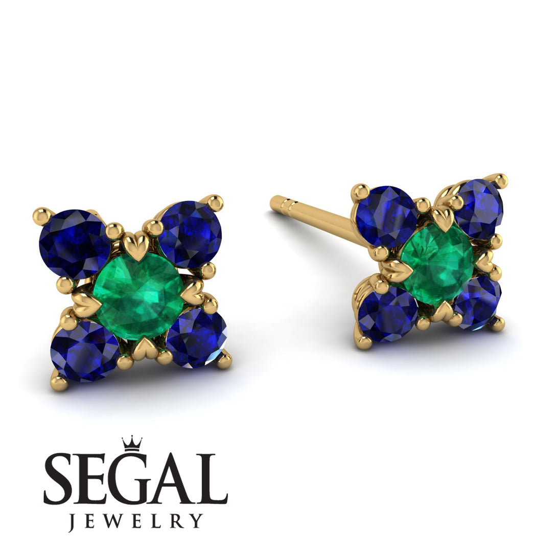 Geometrical 5 Emeralds Stud Earrings - Noa No. 64