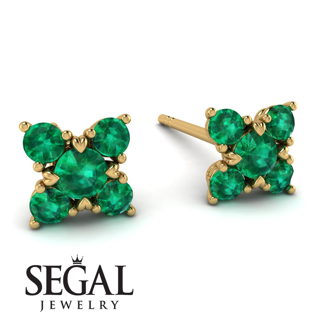 Geometrical 5 Emeralds Stud Earrings - Noa No. 19