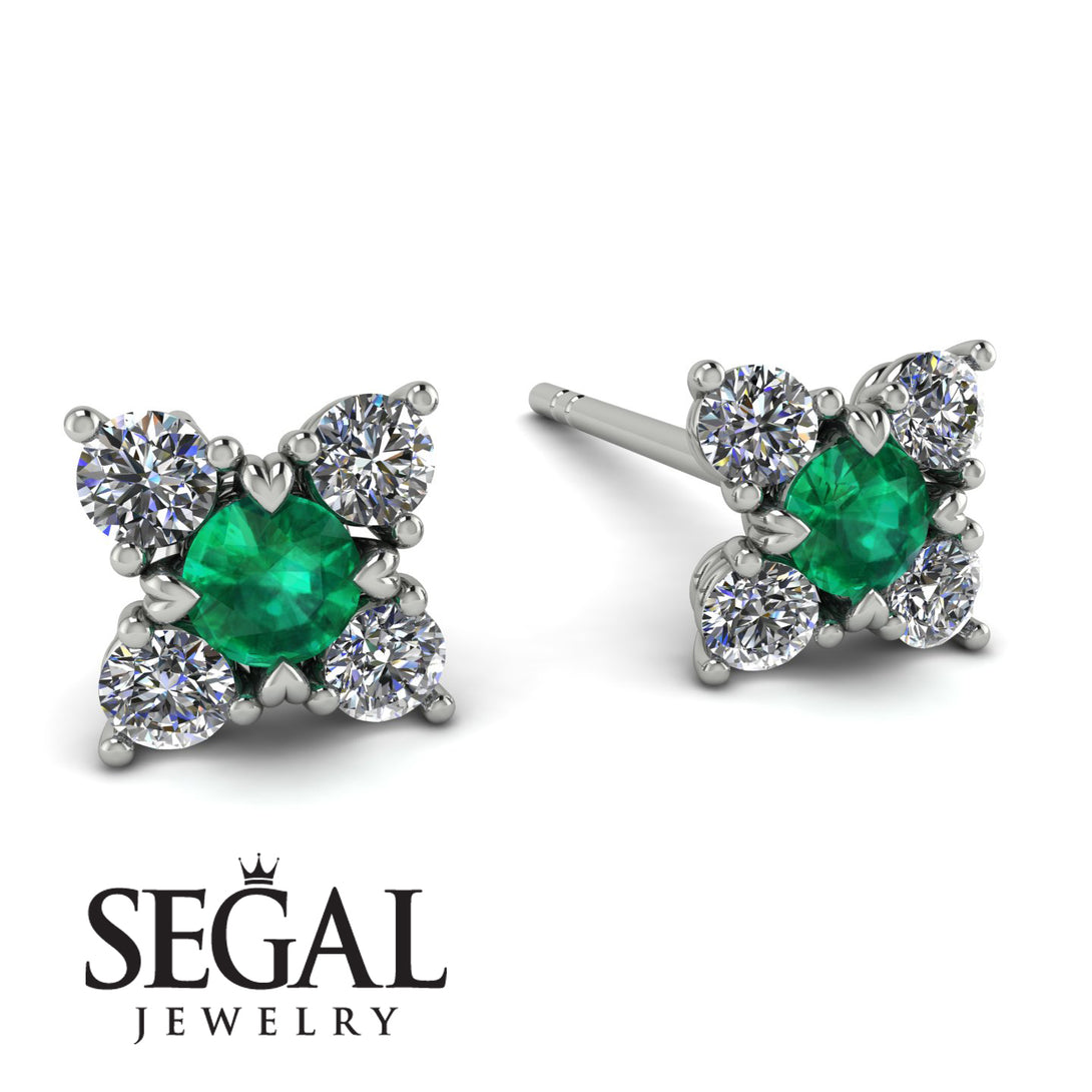 Geometrical 5 Emeralds Stud Earrings - Noa No. 6
