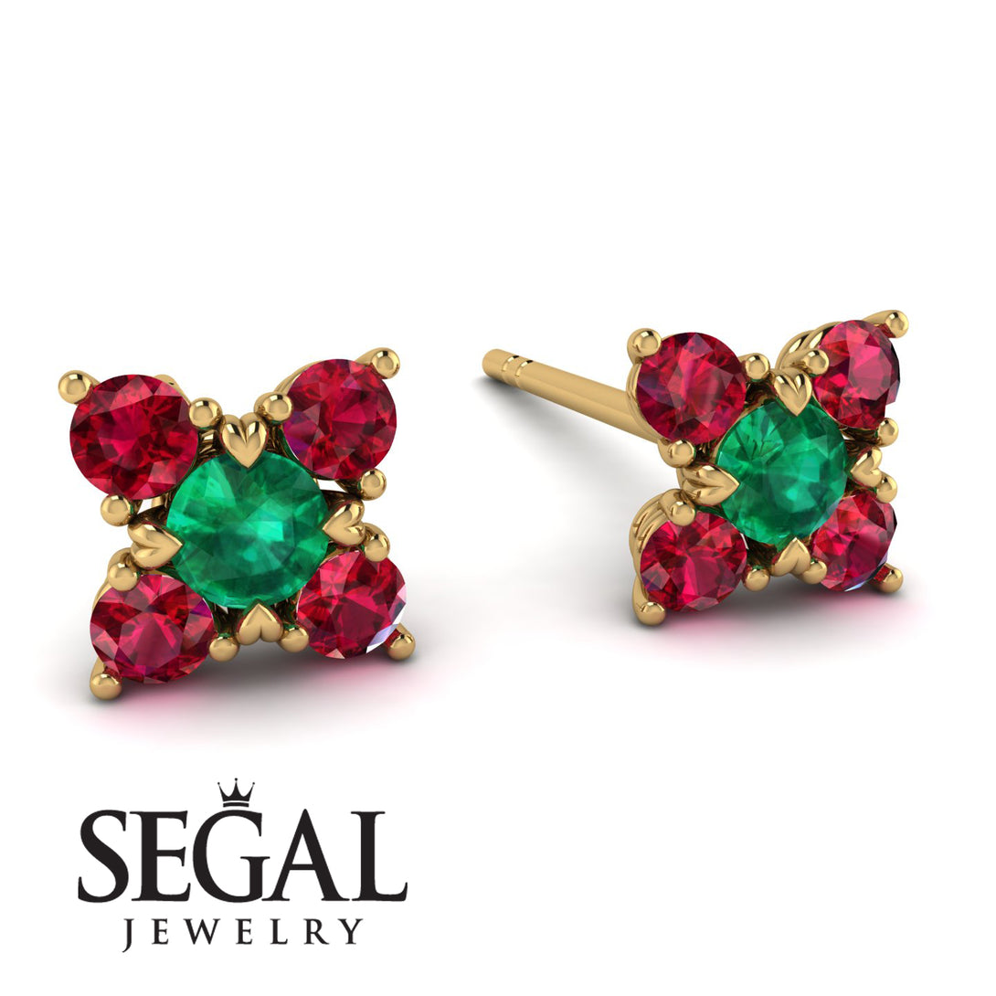 Geometrical 5 Emeralds Stud Earrings - Noa No. 49