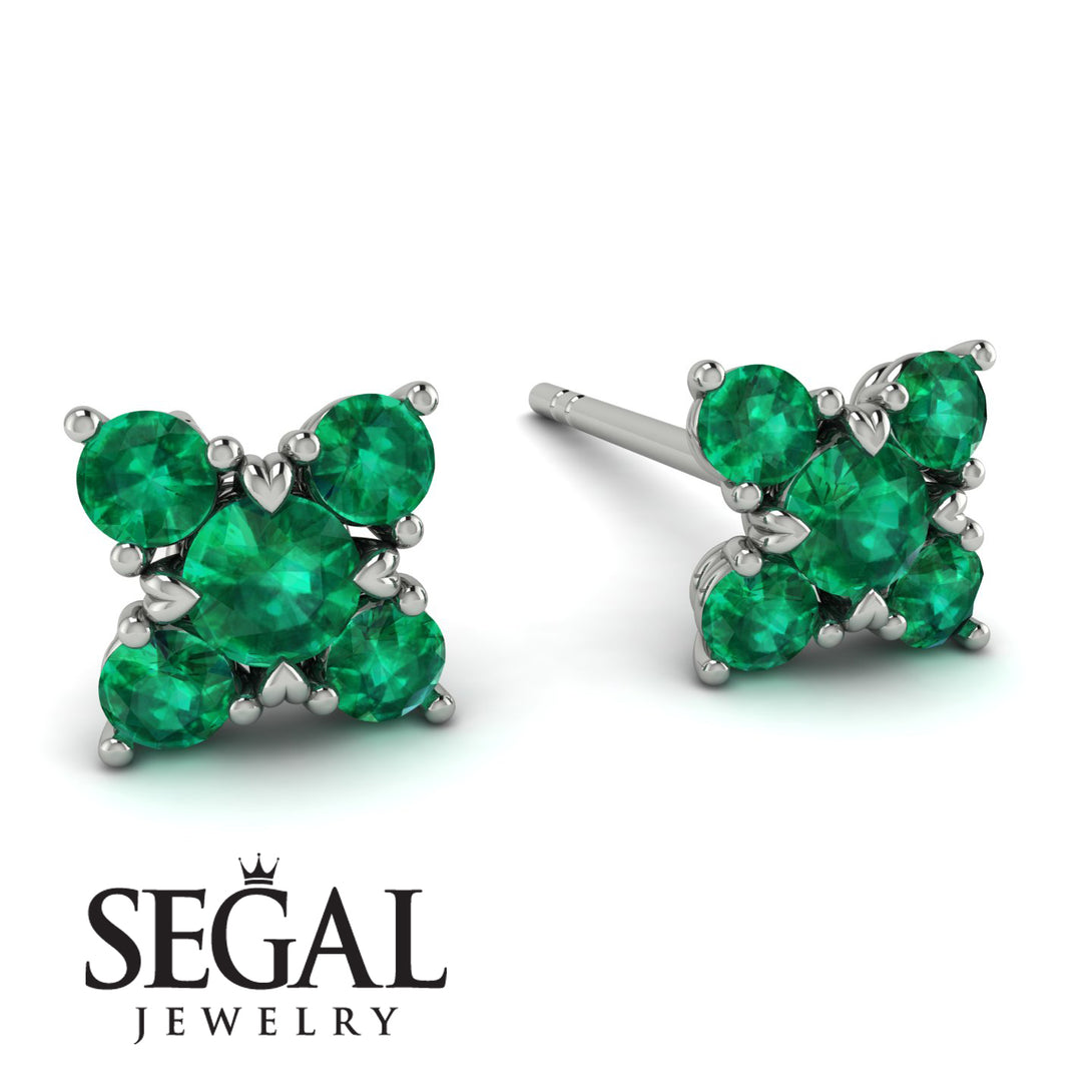 Geometrical 5 Emeralds Stud Earrings - Noa No. 21