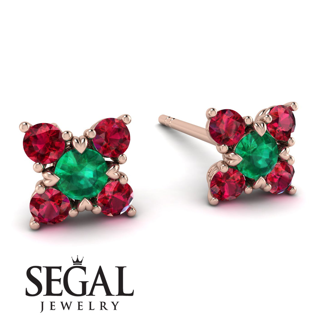 Geometrical 5 Emeralds Stud Earrings - Noa No. 50