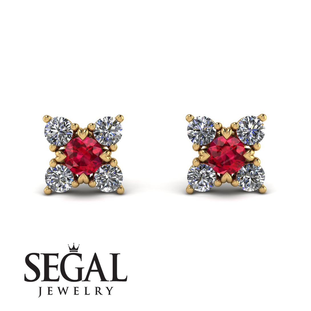 Geometrical 5 Rubys Stud Earrings - Noa No. 10