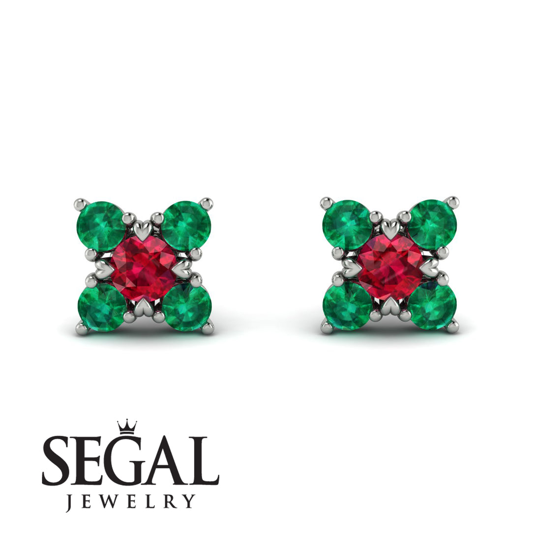 Geometrical 5 Rubys Stud Earrings - Noa No. 27