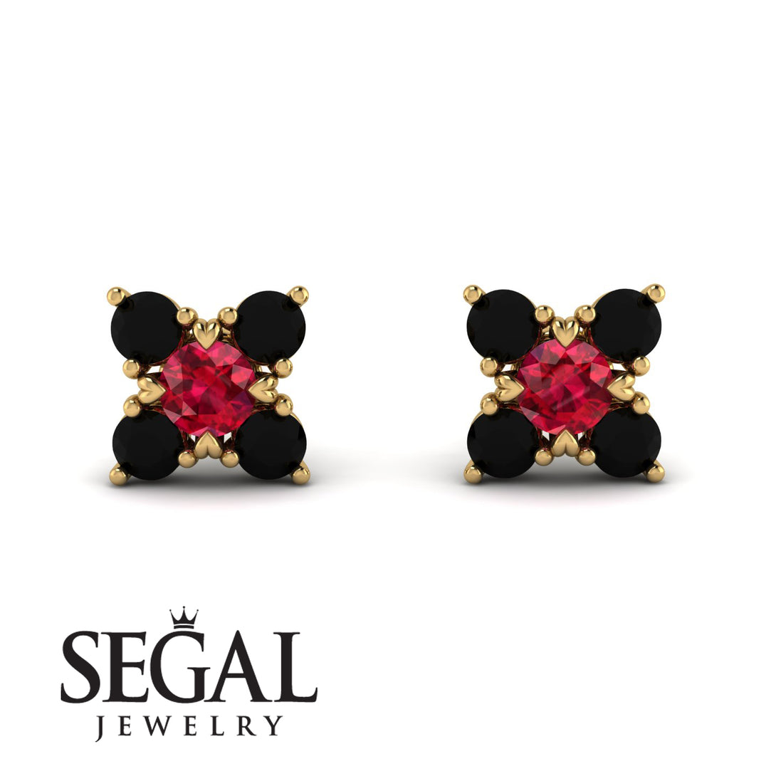 Geometrical 5 Rubys Stud Earrings - Noa No. 40