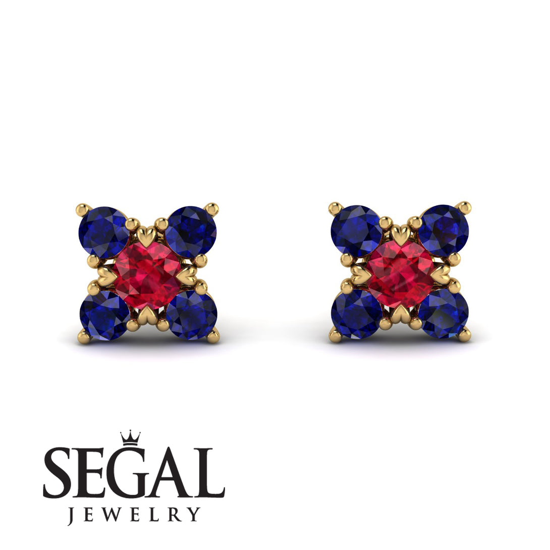 Geometrical 5 Rubys Stud Earrings - Noa No. 70