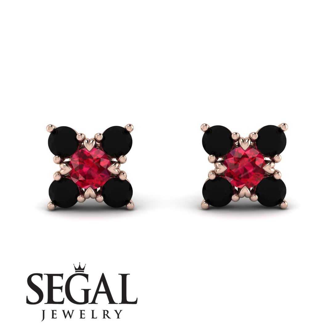 Geometrical 5 Rubys Stud Earrings - Noa No. 41