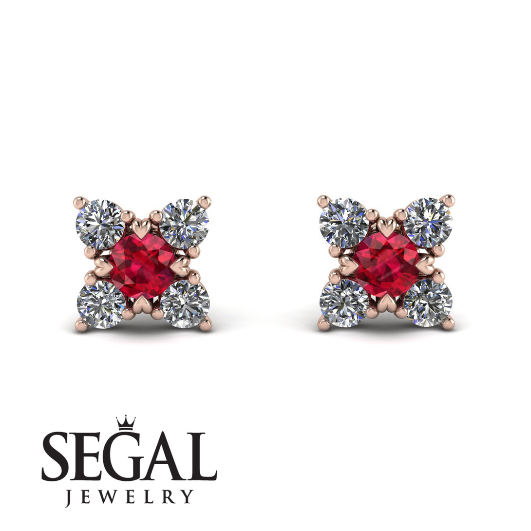 Geometrical 5 Rubys Stud Earrings - Noa No. 11