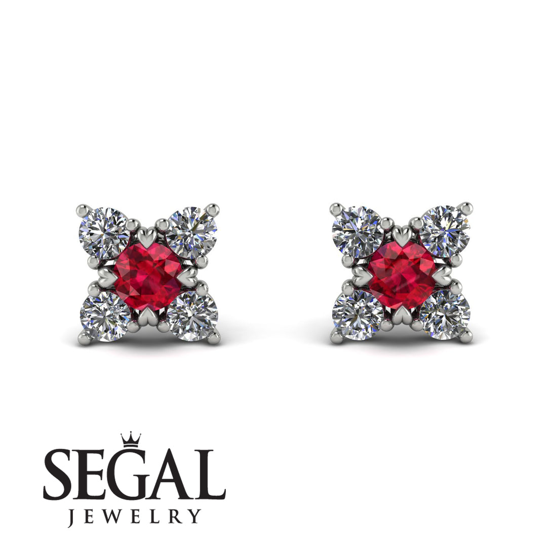 Geometrical 5 Rubys Stud Earrings - Noa No. 12