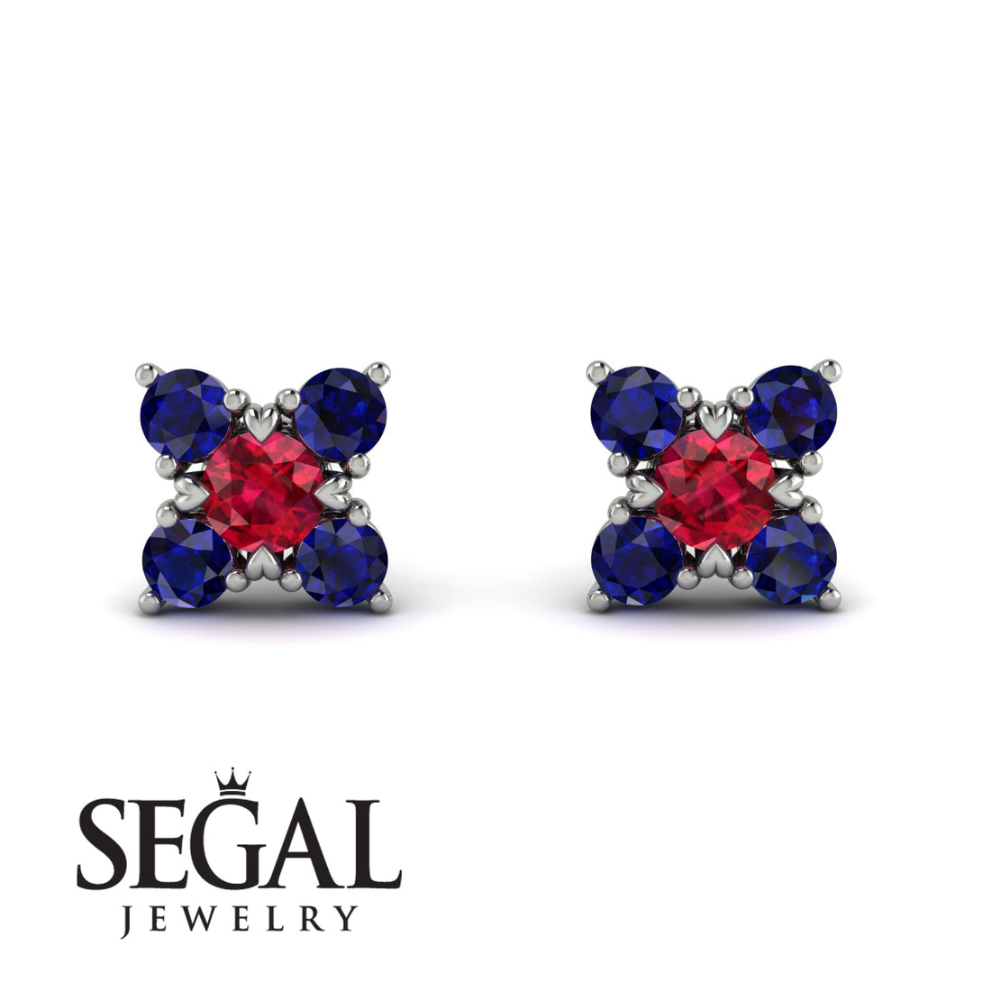 Geometrical 5 Rubys Stud Earrings - Noa No. 72
