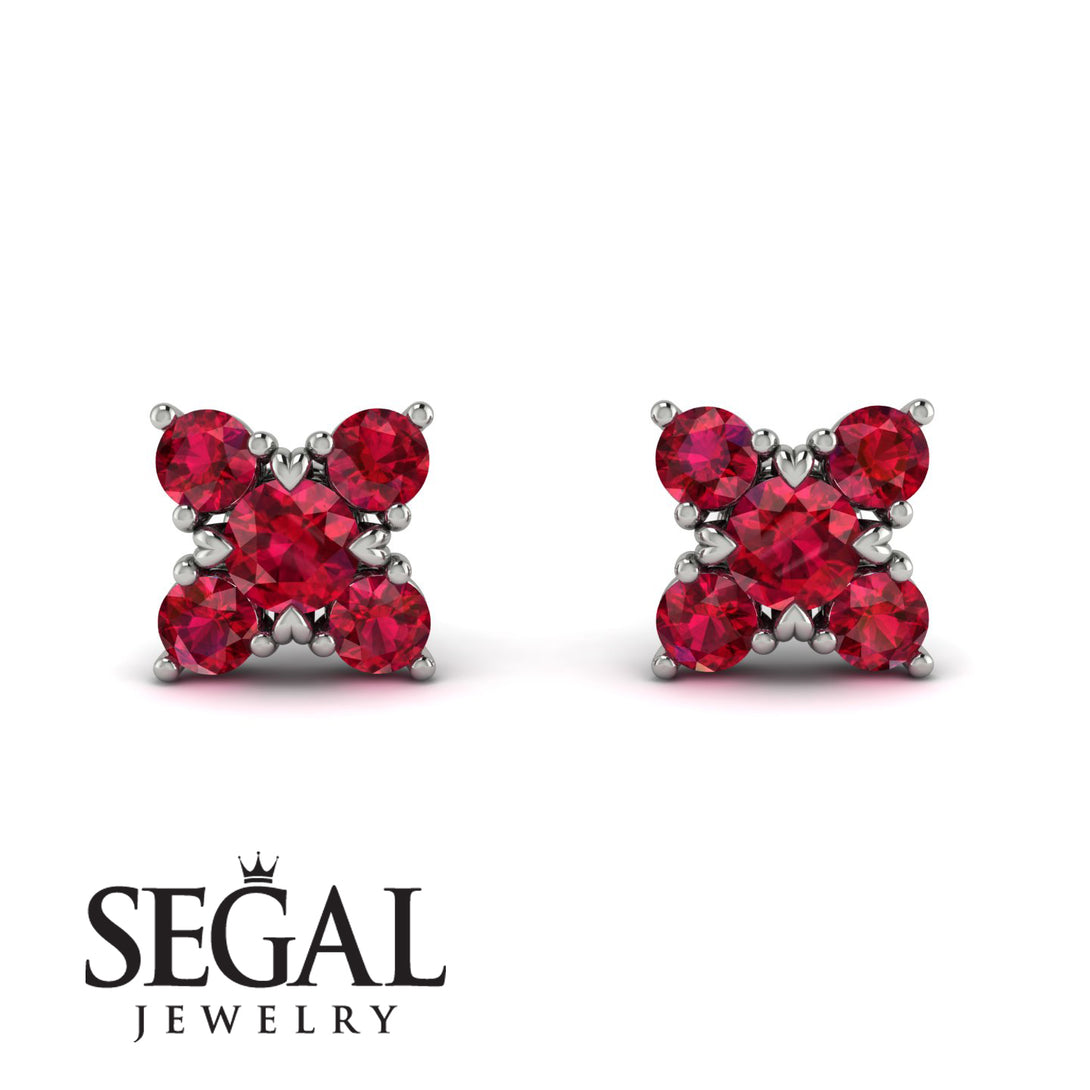 Geometrical 5 Rubys Stud Earrings - Noa No. 57