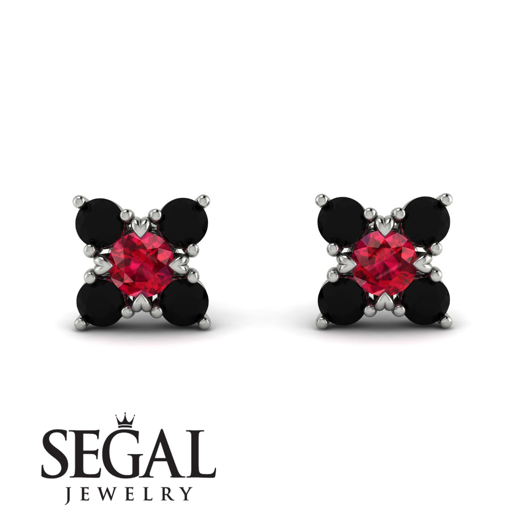 Geometrical 5 Rubys Stud Earrings - Noa No. 42