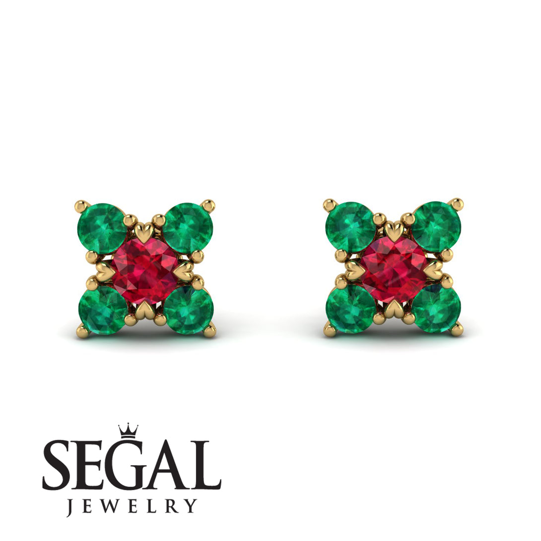 Geometrical 5 Rubys Stud Earrings - Noa No. 25