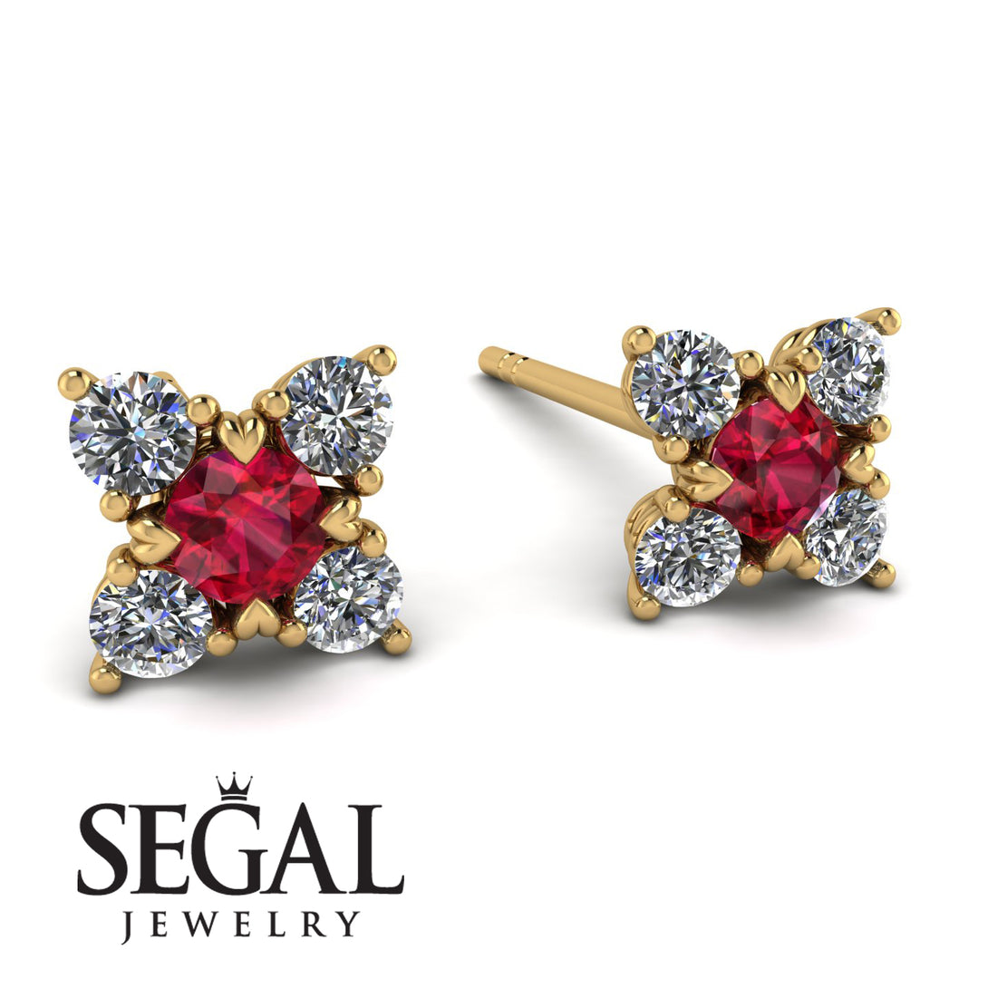 Geometrical 5 Rubys Stud Earrings - Noa No. 10