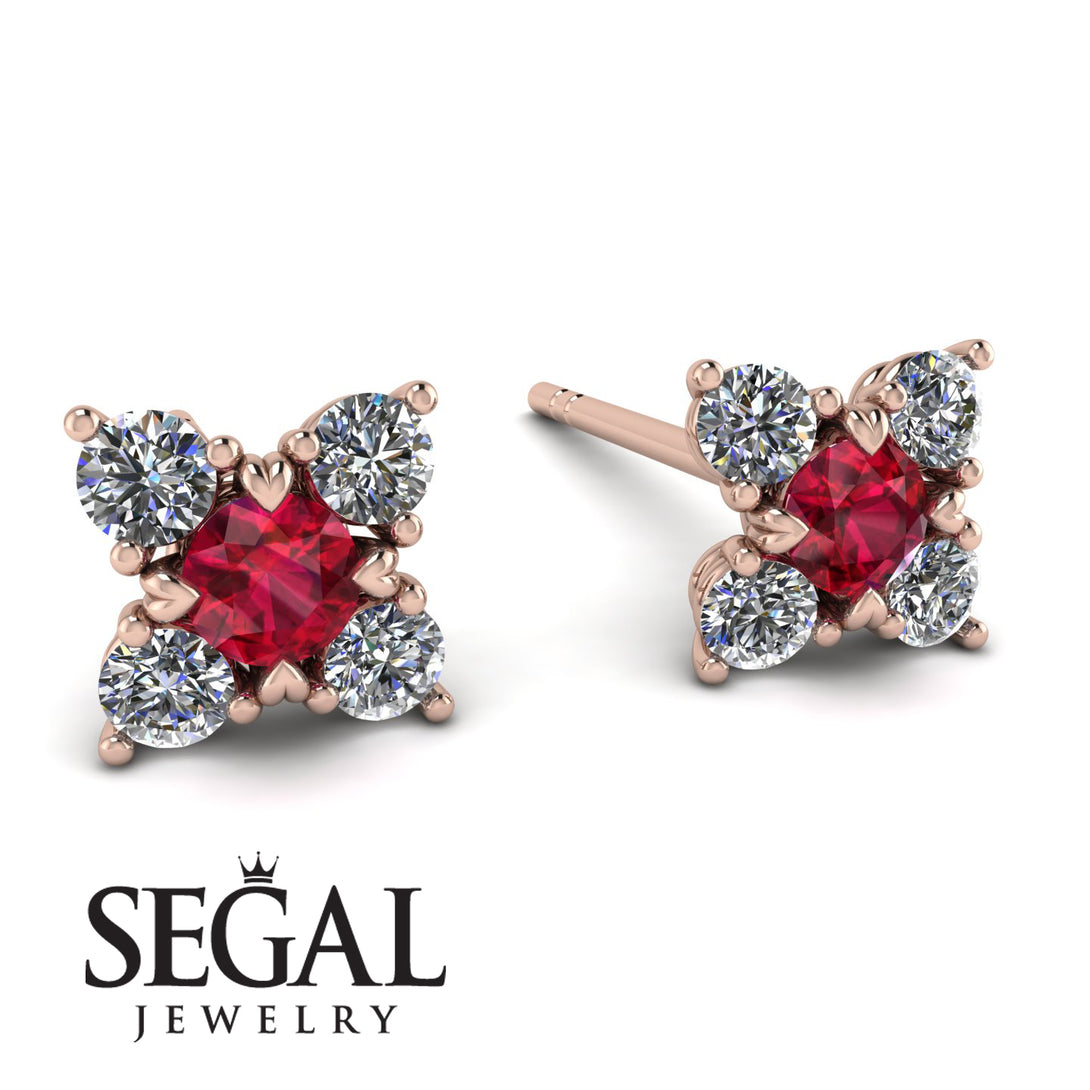 Geometrical 5 Rubys Stud Earrings - Noa No. 11