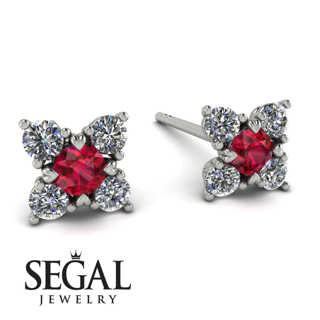 Geometrical 5 Rubys Stud Earrings - Noa No. 12