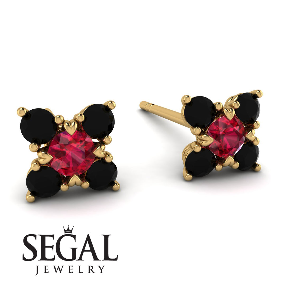 Geometrical 5 Rubys Stud Earrings - Noa No. 40