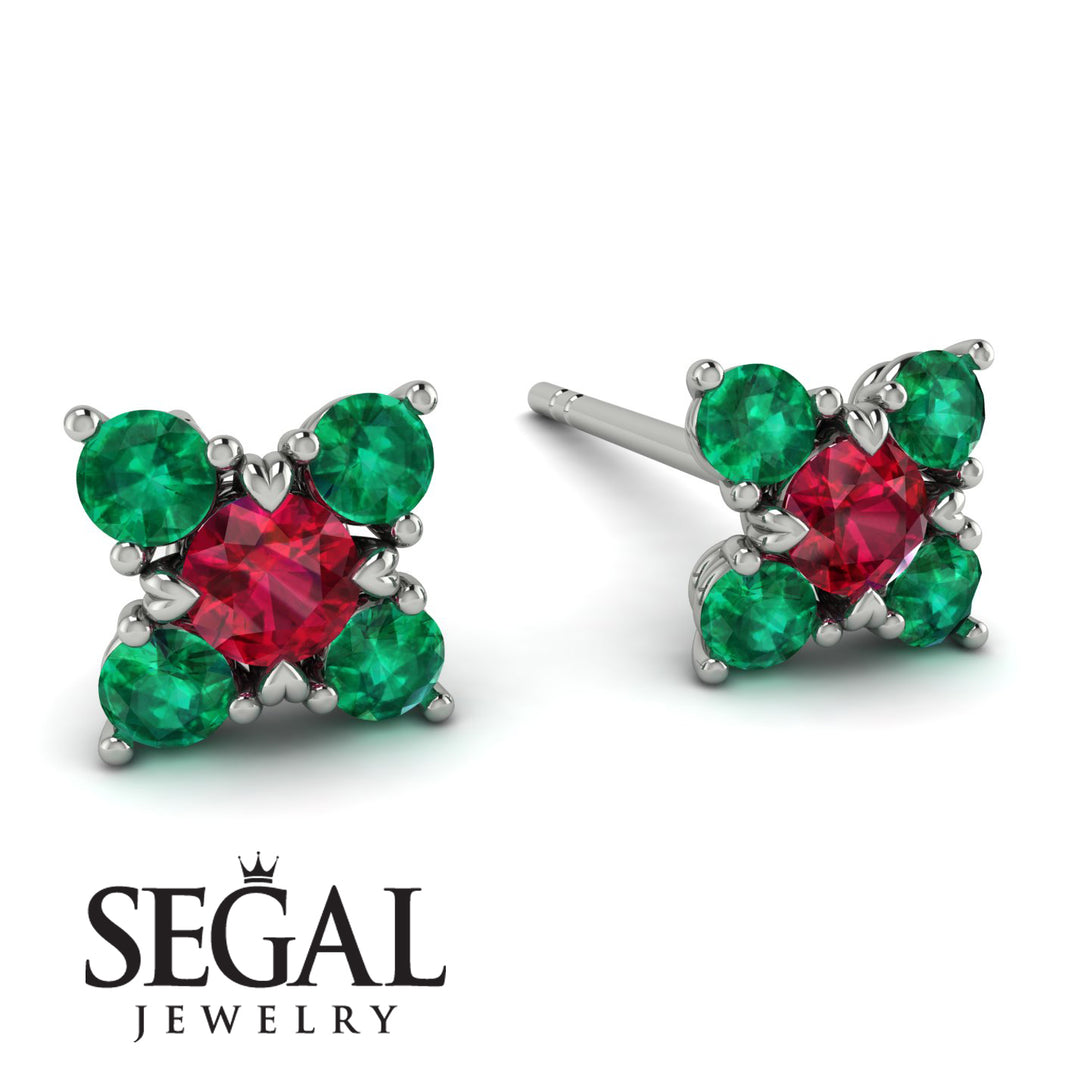 Geometrical 5 Rubys Stud Earrings - Noa No. 27