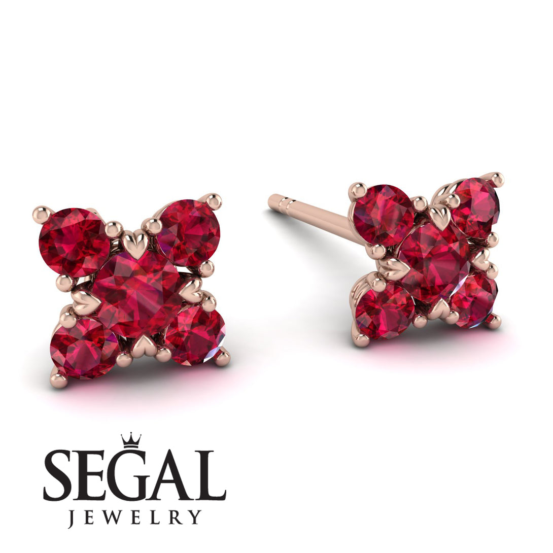 Geometrical 5 Rubys Stud Earrings - Noa No. 56
