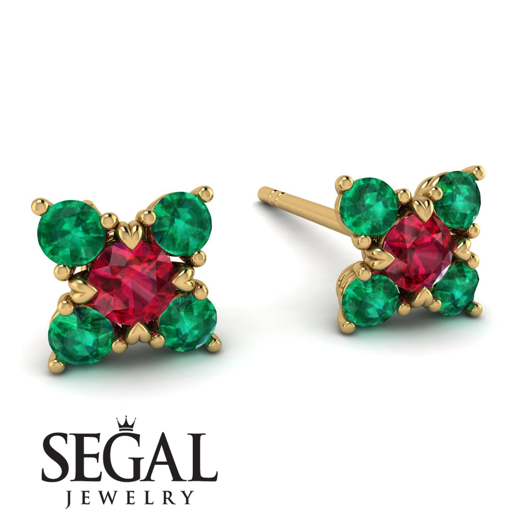 Geometrical 5 Rubys Stud Earrings - Noa No. 25