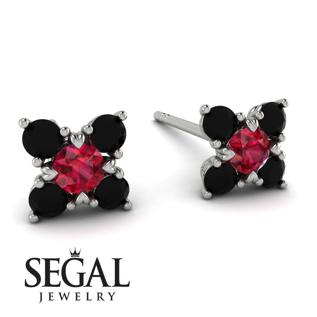 Geometrical 5 Rubys Stud Earrings - Noa No. 42