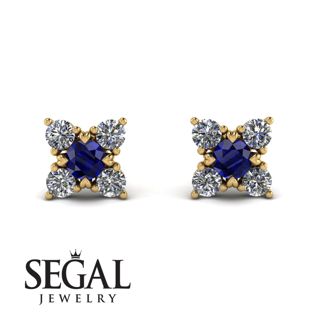 Geometrical 5 Sapphires Stud Earrings - Noa No. 13