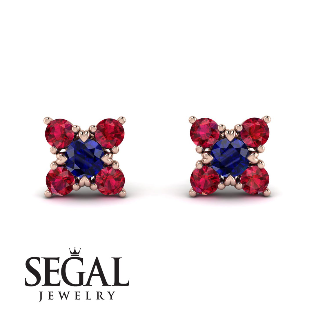 Geometrical 5 Sapphires Stud Earrings - Noa No. 59