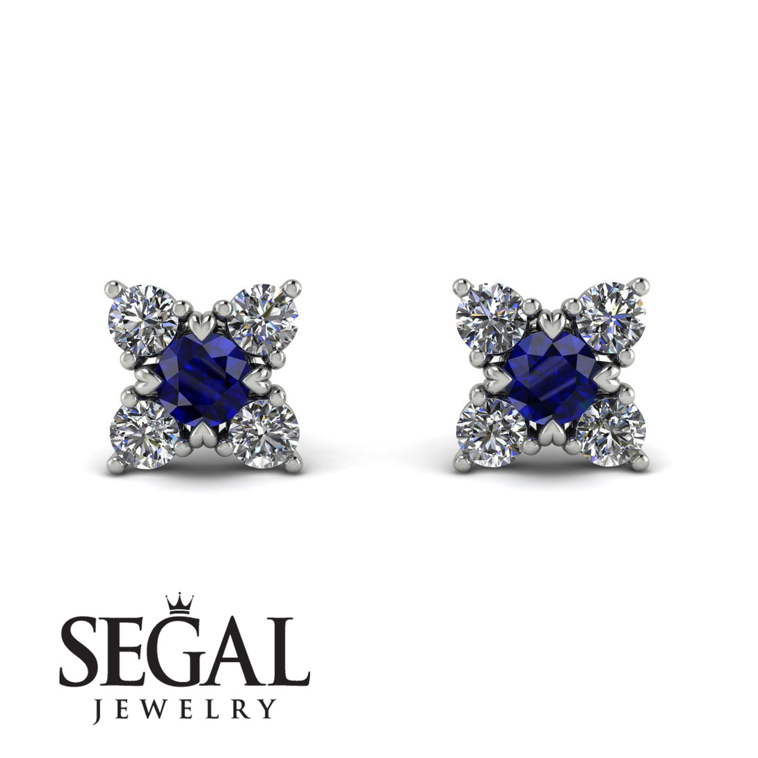 Geometrical 5 Sapphires Stud Earrings - Noa No. 15