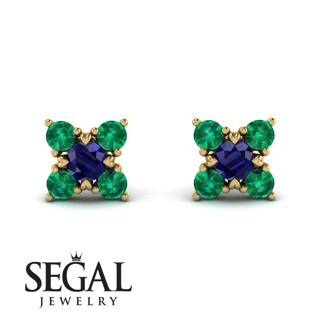 Geometrical 5 Sapphires Stud Earrings - Noa No. 28