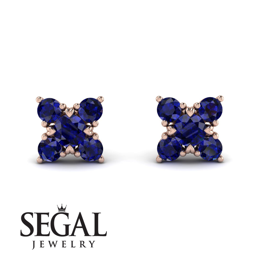 Geometrical 5 Sapphires Stud Earrings - Noa No. 74