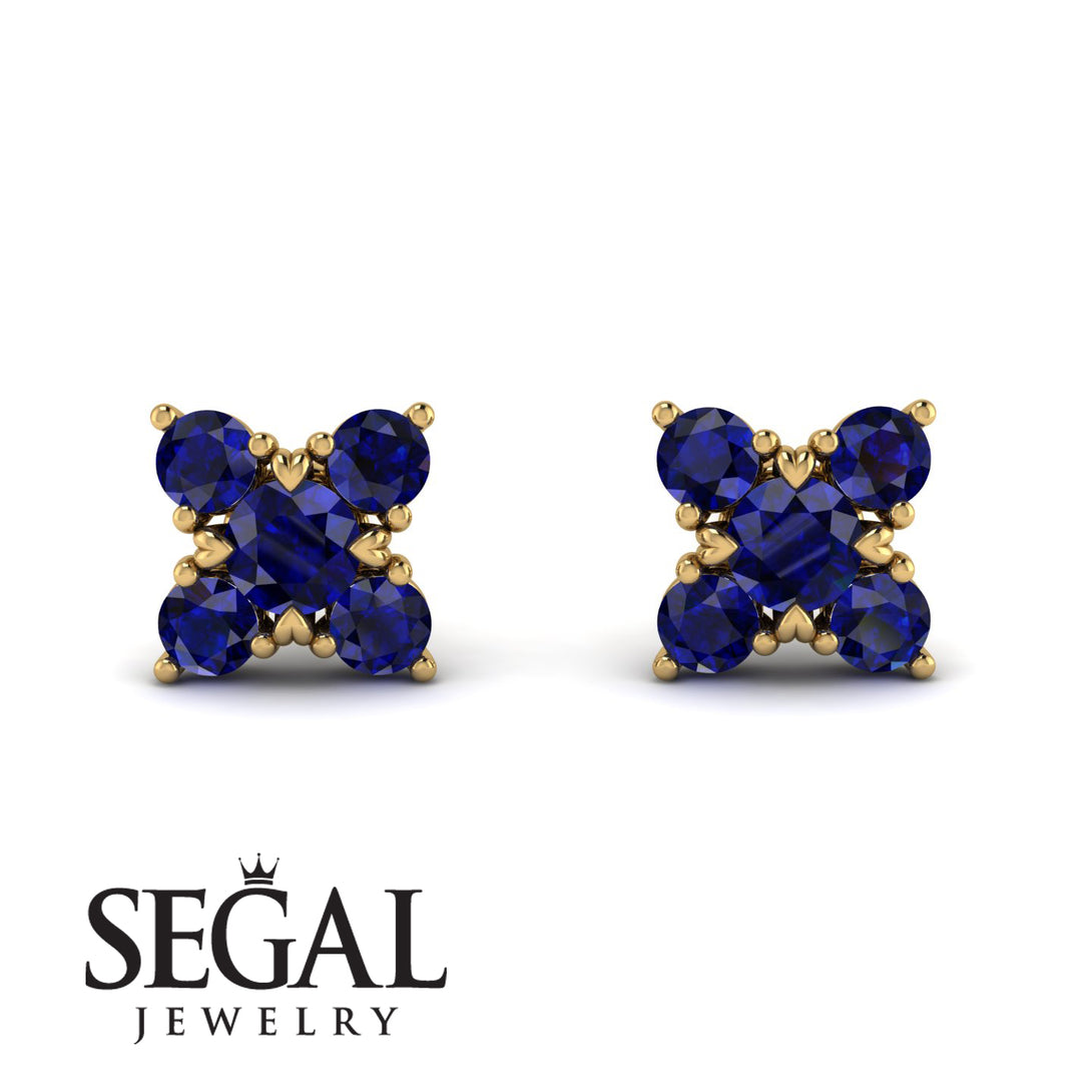 Geometrical 5 Sapphires Stud Earrings - Noa No. 73