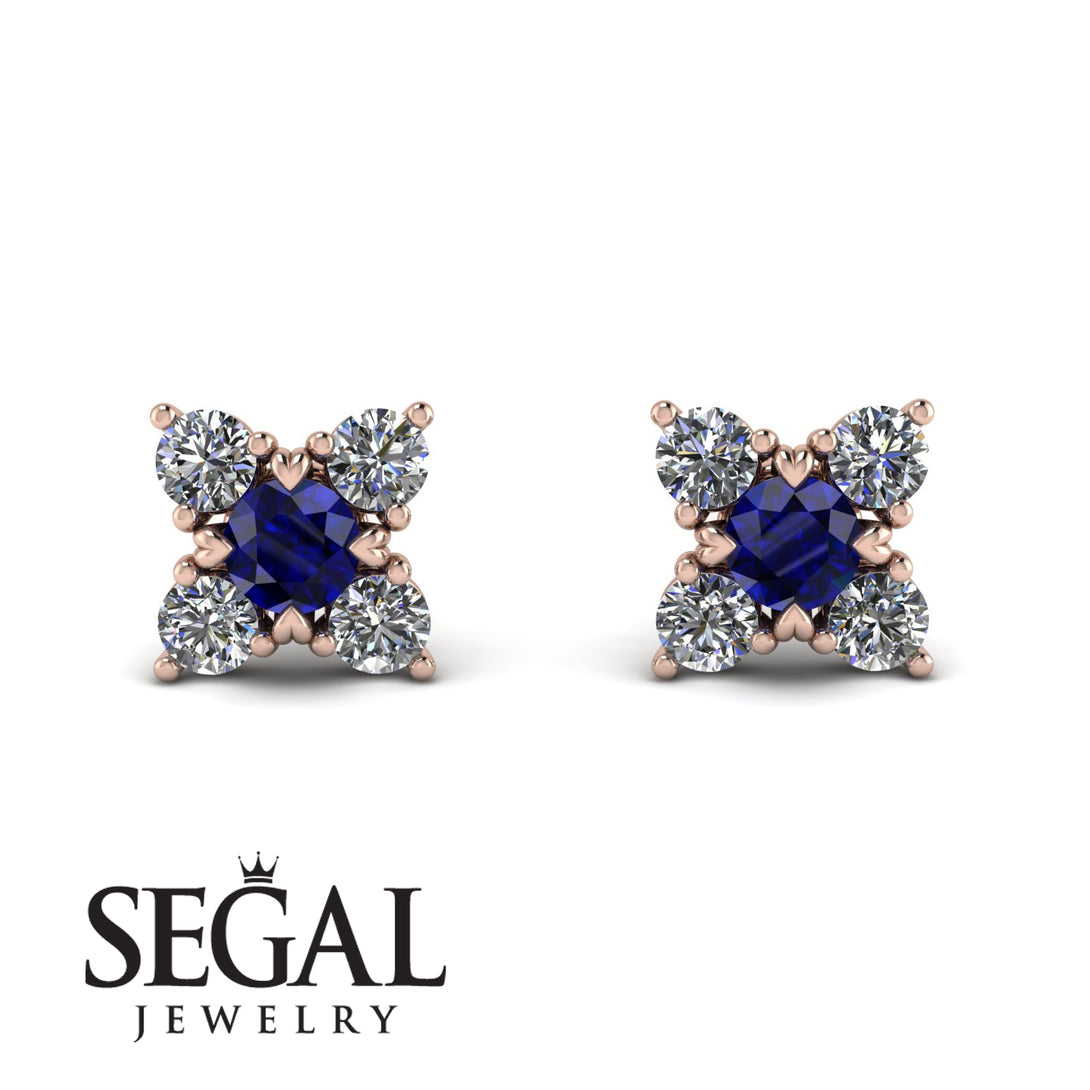 Geometrical 5 Sapphires Stud Earrings - Noa No. 14