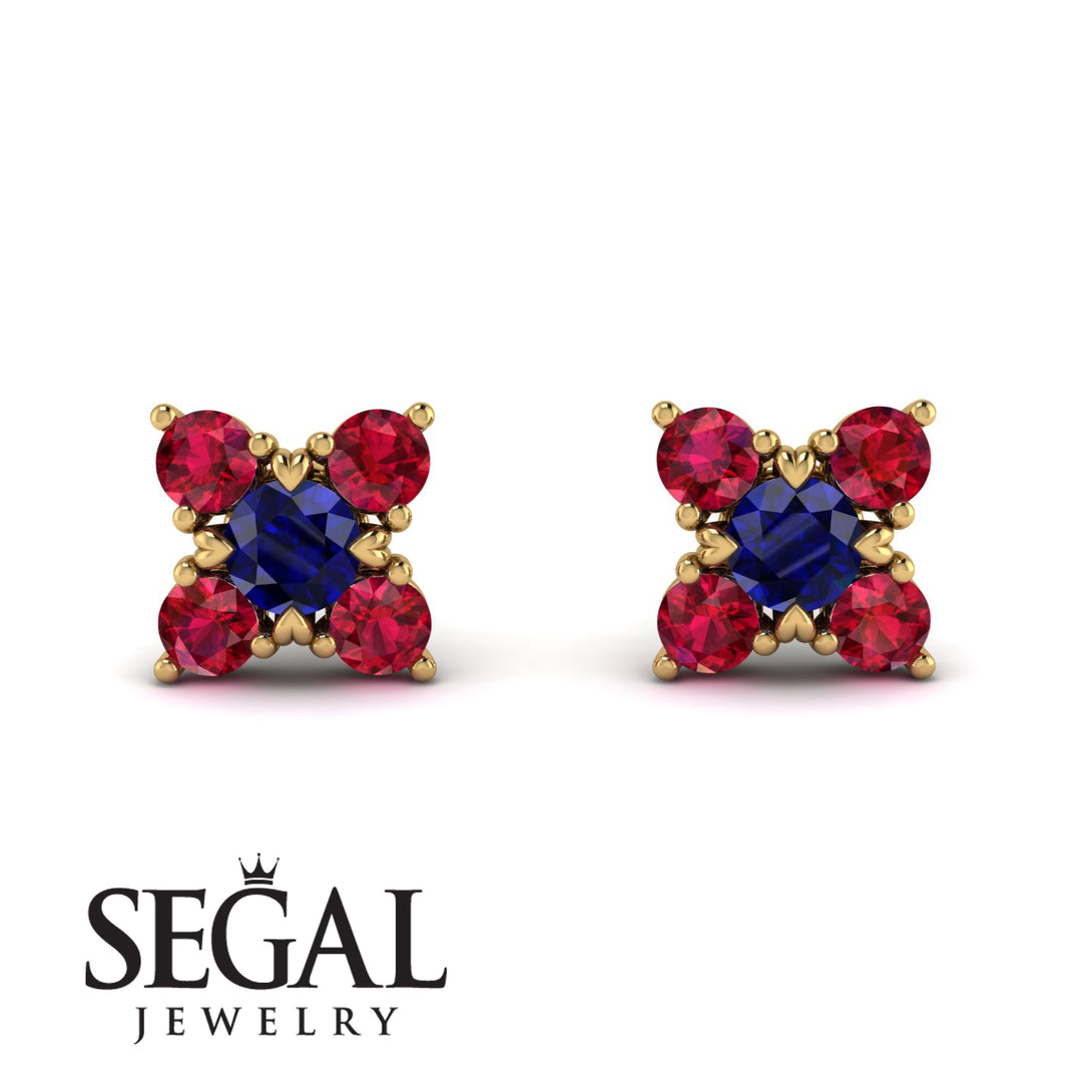 Geometrical 5 Sapphires Stud Earrings - Noa No. 58
