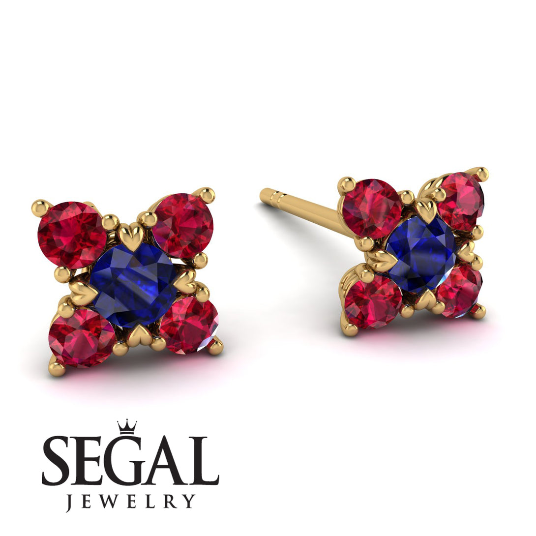 Geometrical 5 Sapphires Stud Earrings - Noa No. 58