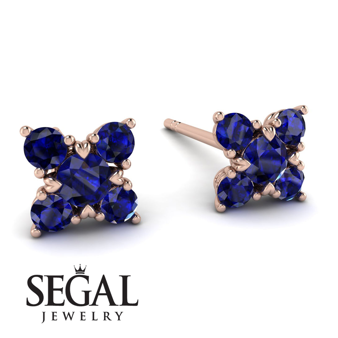 Geometrical 5 Sapphires Stud Earrings - Noa No. 74