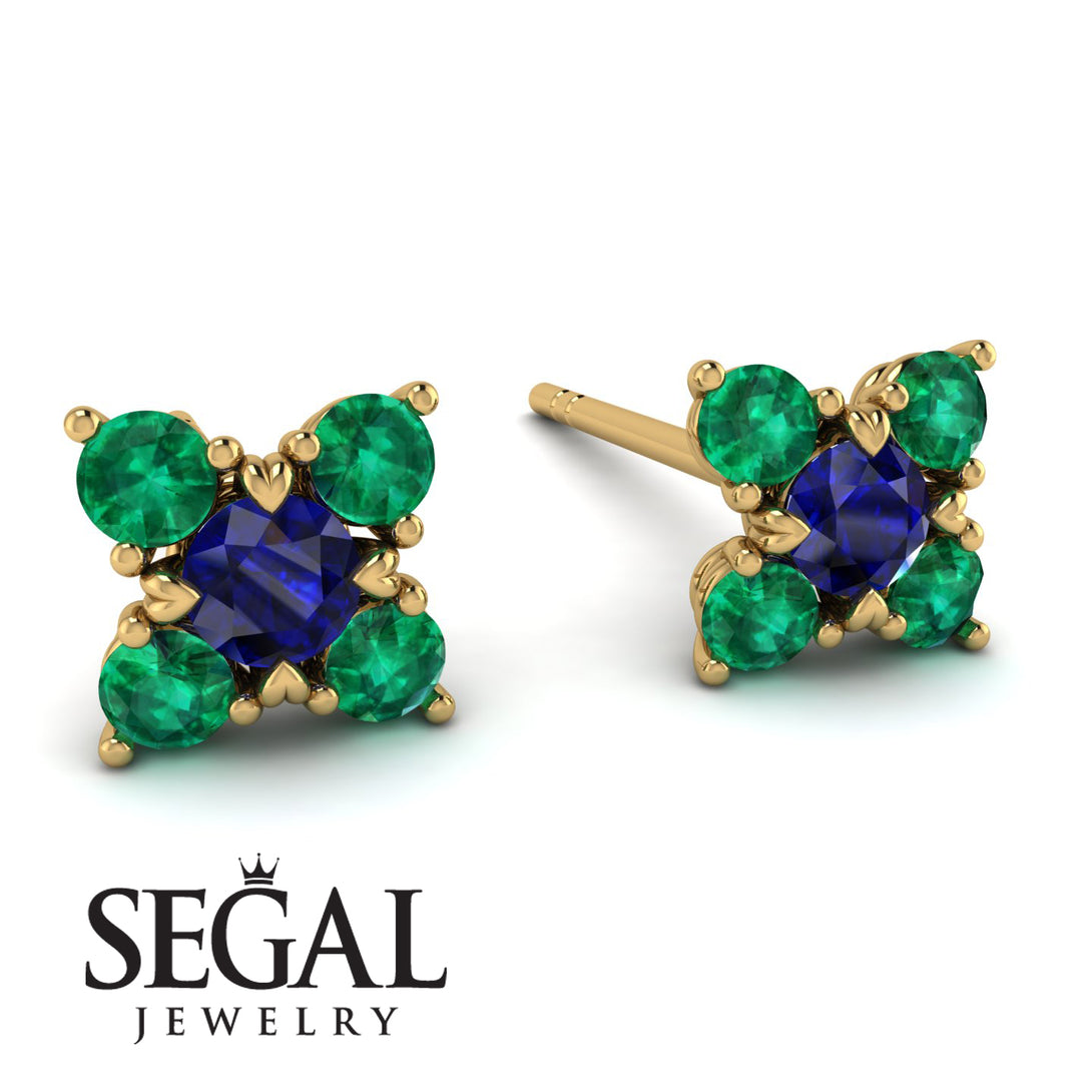 Geometrical 5 Sapphires Stud Earrings - Noa No. 28
