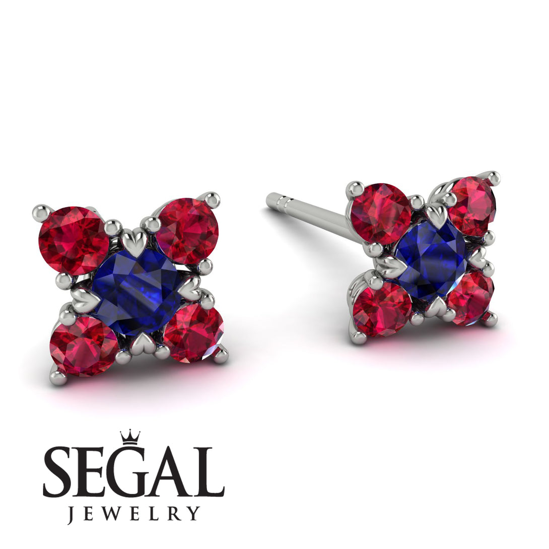 Geometrical 5 Sapphires Stud Earrings - Noa No. 60