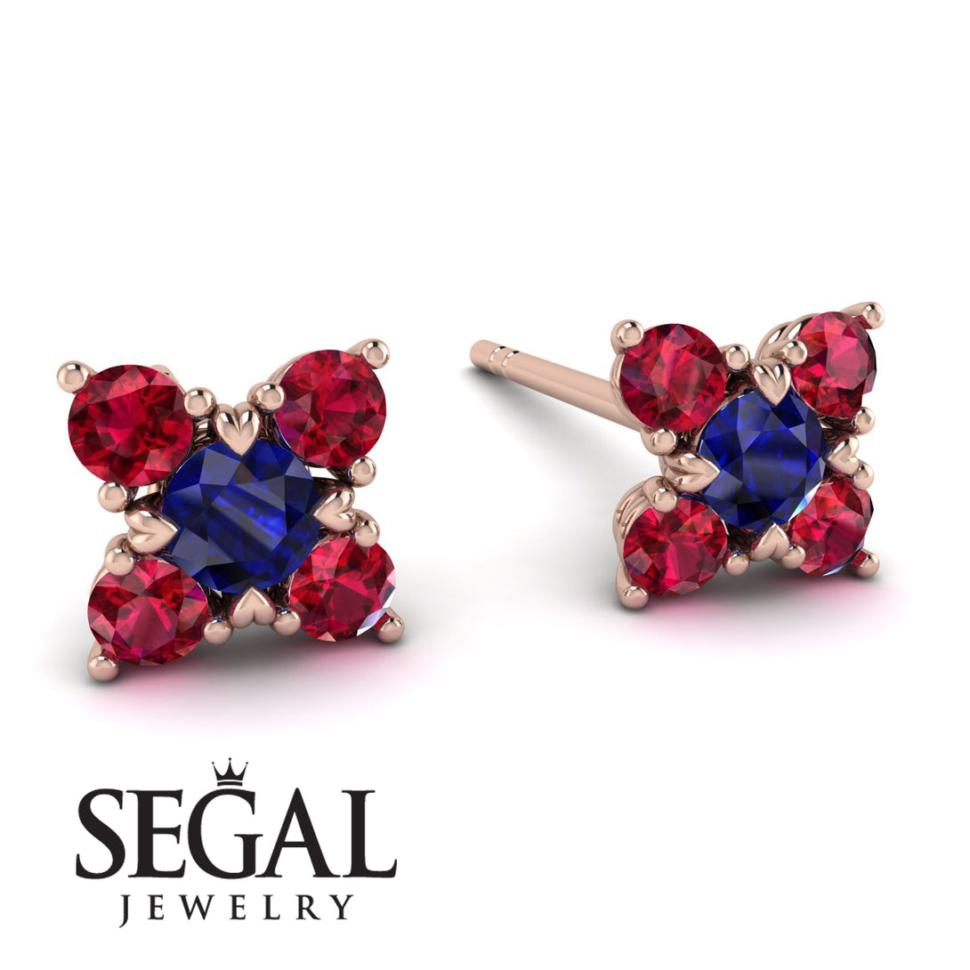 Geometrical 5 Sapphires Stud Earrings - Noa No. 59