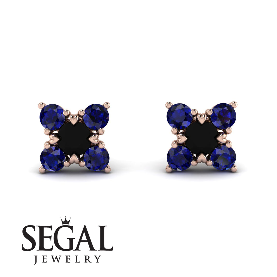 Geometrical 5 Black Diamonds Stud Earrings - Noa No. 68