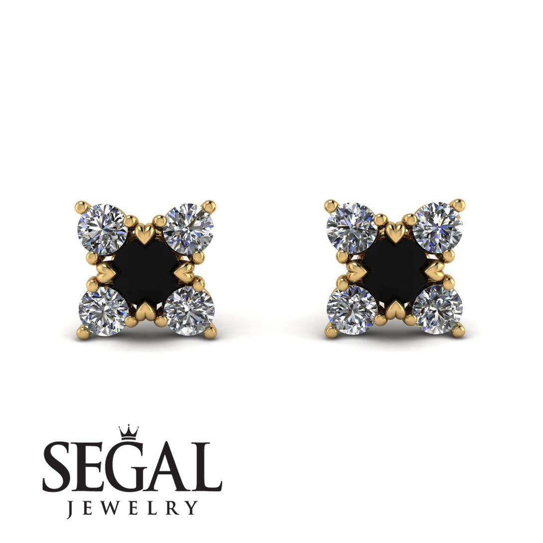 Geometrical 5 Black Diamonds Stud Earrings - Noa No. 7