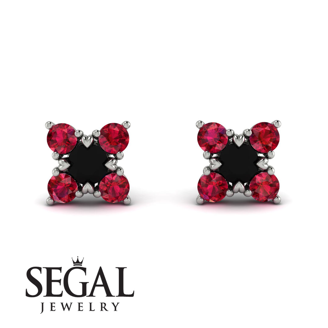 Geometrical 5 Black Diamonds Stud Earrings - Noa No. 54
