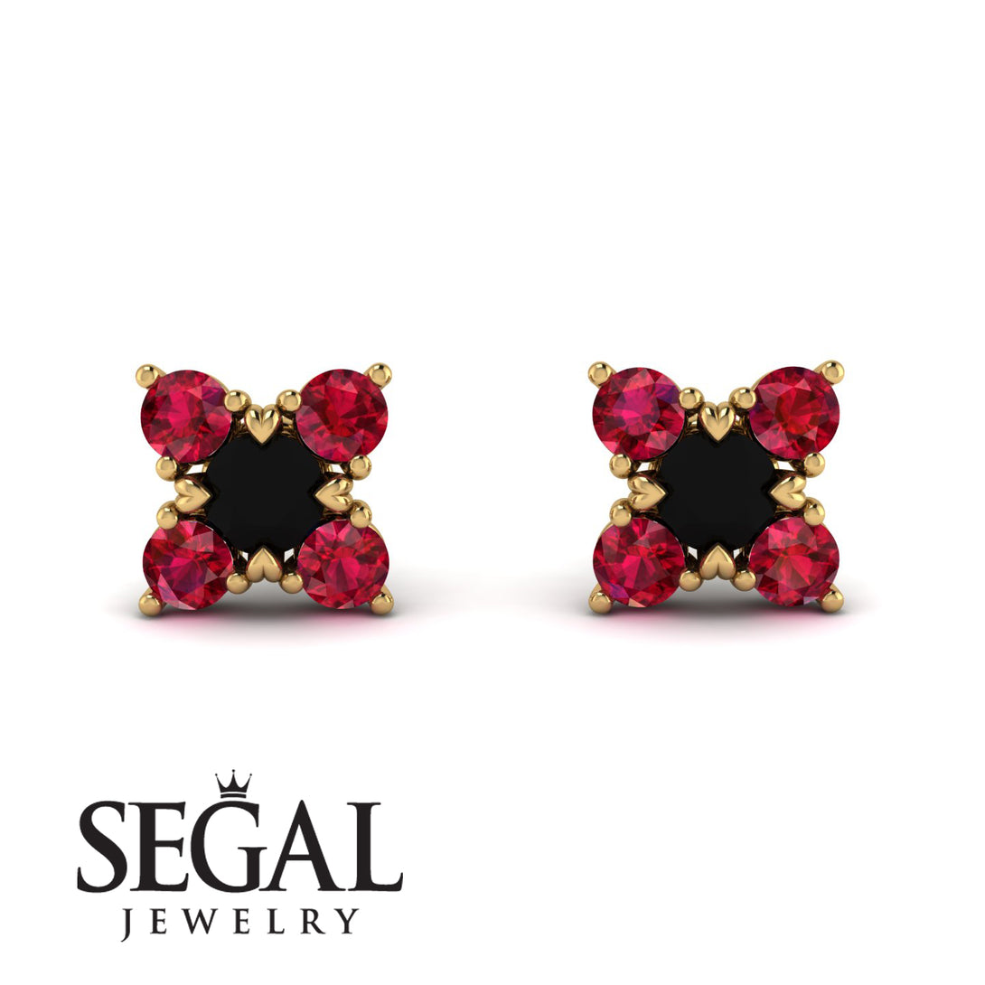 Geometrical 5 Black Diamonds Stud Earrings - Noa No. 52