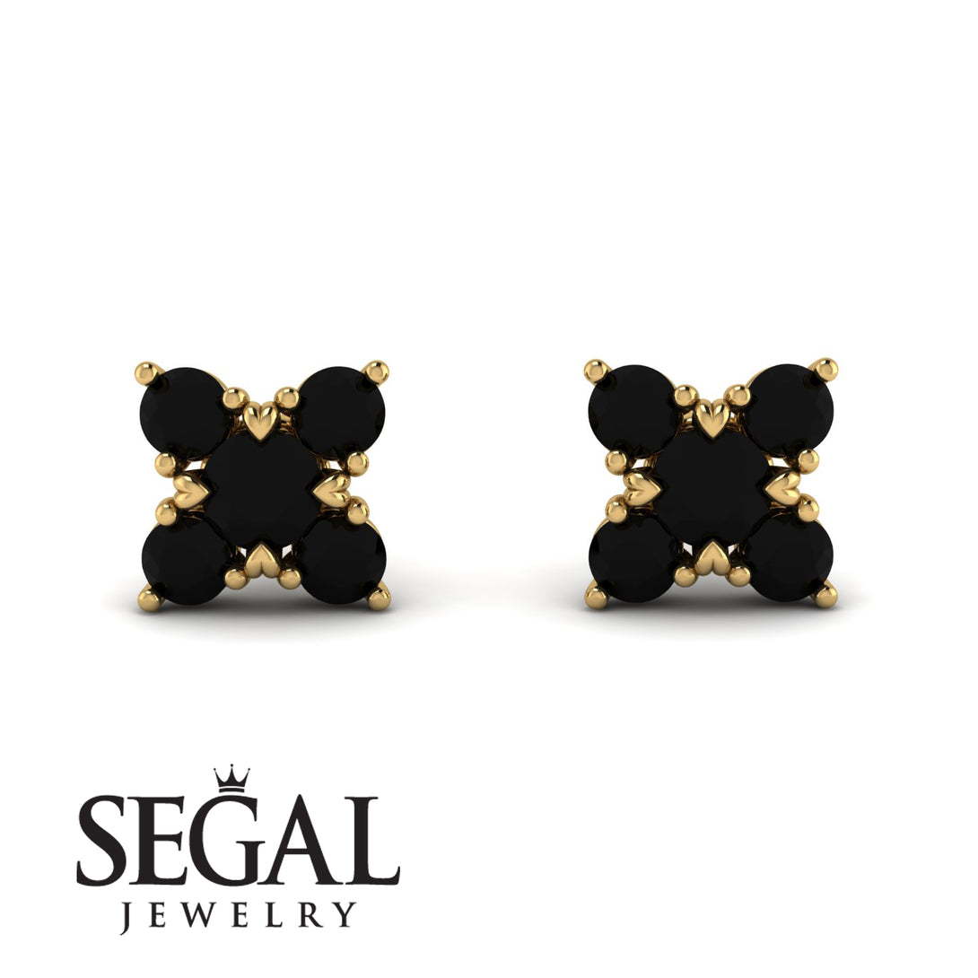 Geometrical 5 Black Diamonds Stud Earrings - Noa No. 37