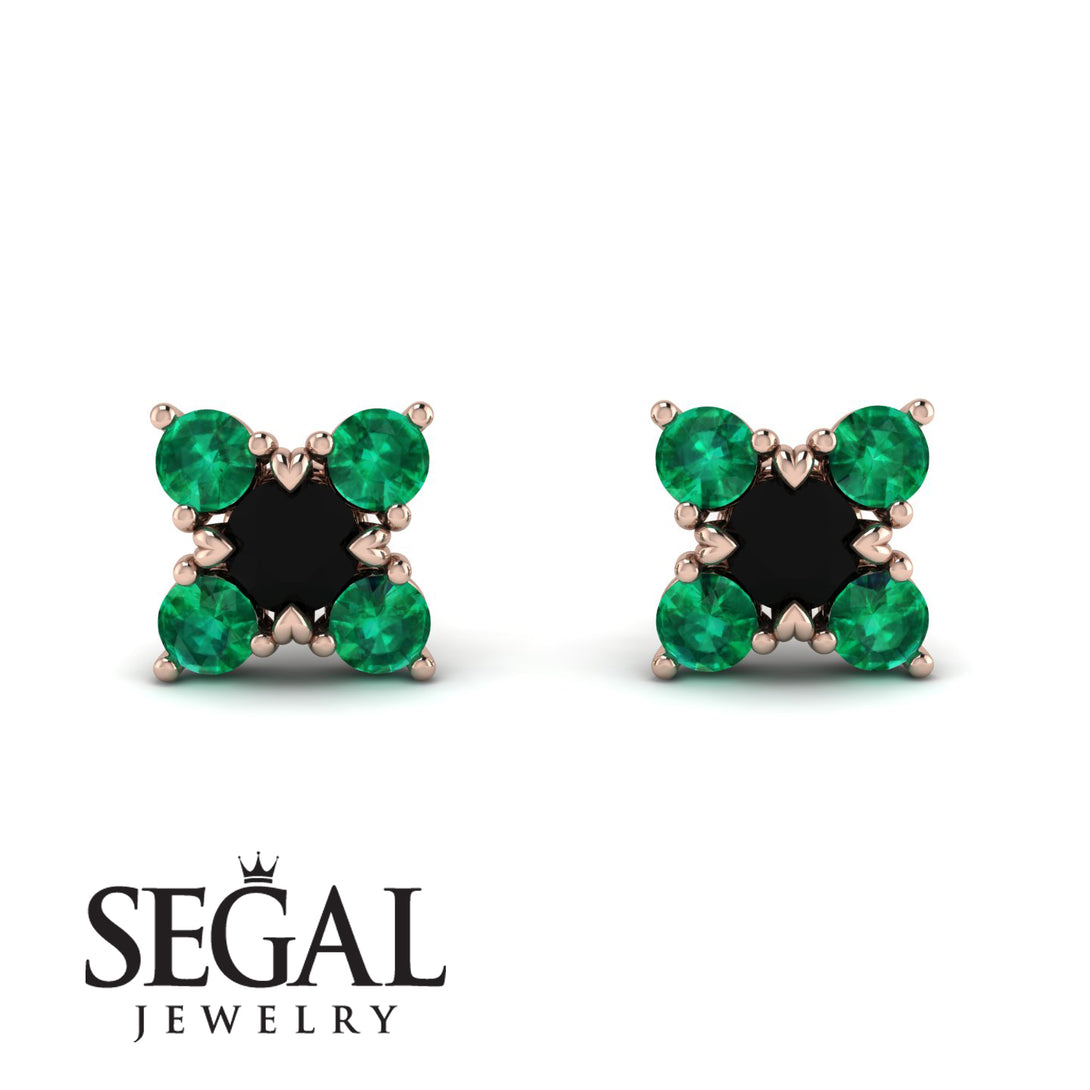 Geometrical 5 Black Diamonds Stud Earrings - Noa No. 23