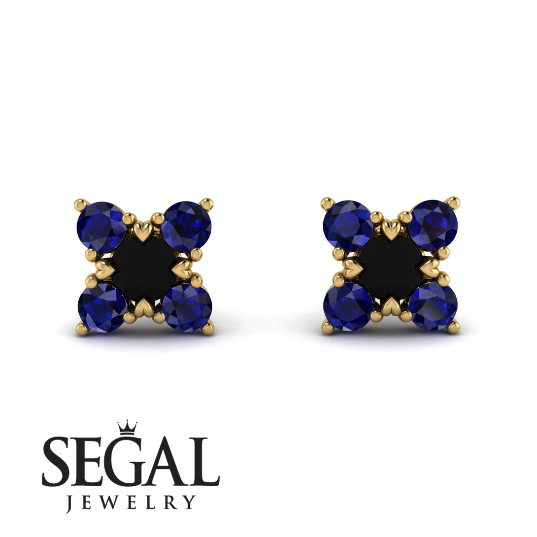 Geometrical 5 Black Diamonds Stud Earrings - Noa No. 67